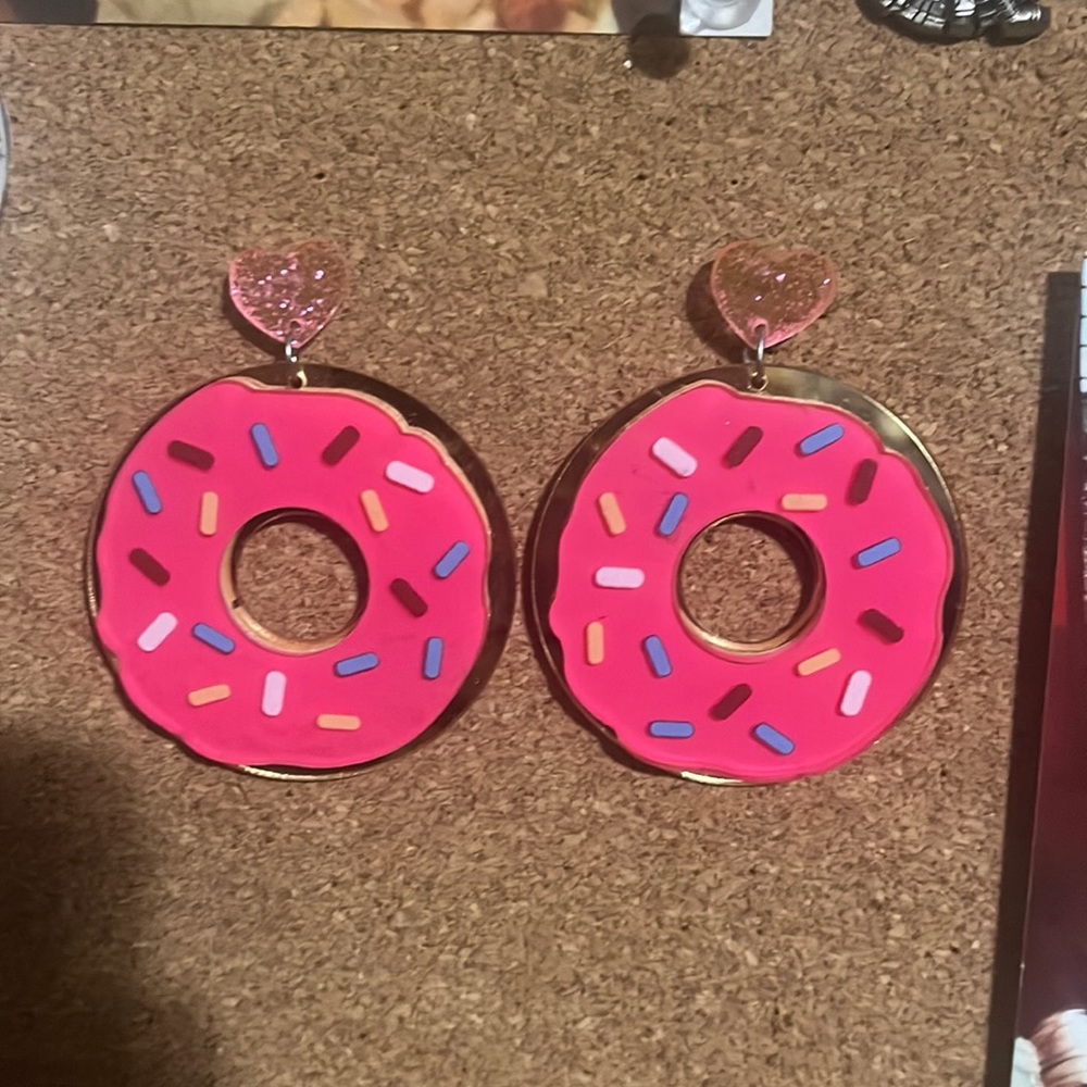 Pink frosted sprinkled Donut Earrings
